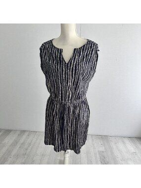 CASLON Navy Blue Patterned Tie Waist Dress Size Medium